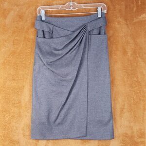 ESCADA Womens Skirt Size 34 Gray Pencil Draped Faux Wrap Lined Knee Length